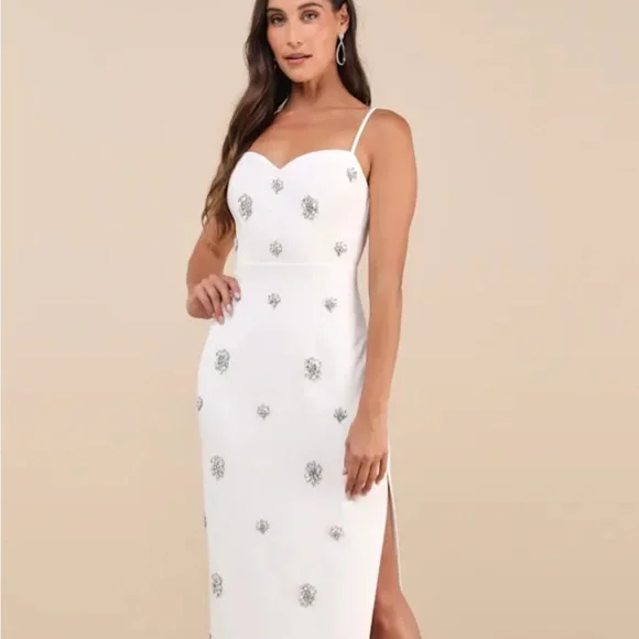 Lulu's White Maxi Dress with Silver Accents - Picture 1 of 4